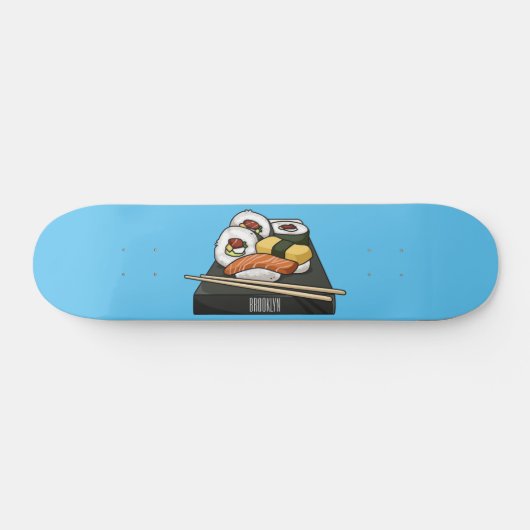 Sushi cartoon illustratie persoonlijk skateboard (Horizontaal)