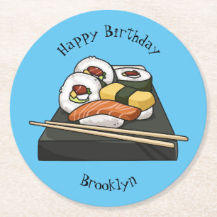 Sushi cartoon illustratie ronde kartonnen onderzetter