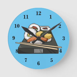 Sushi cartoon illustratie ronde klok