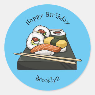 Sushi cartoon illustratie ronde sticker