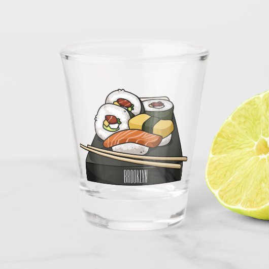 Sushi cartoon illustratie shot glas (Voorkant)