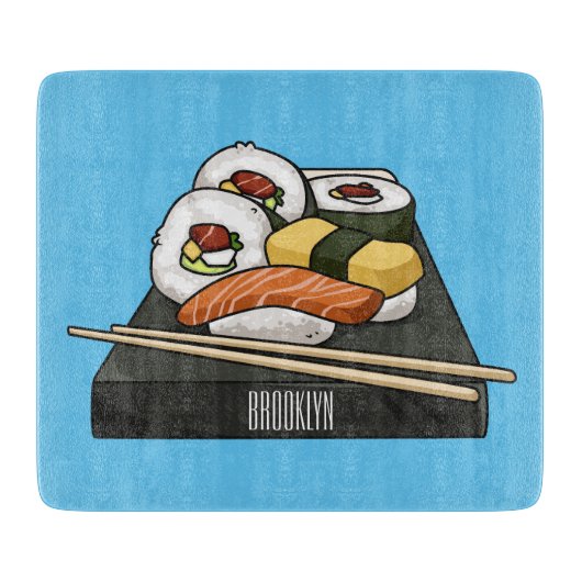 Sushi cartoon illustratie snijplank (Voorkant)