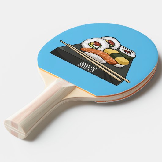 Sushi cartoon illustratie tafeltennisbatje (Voorkant Gekanteld)