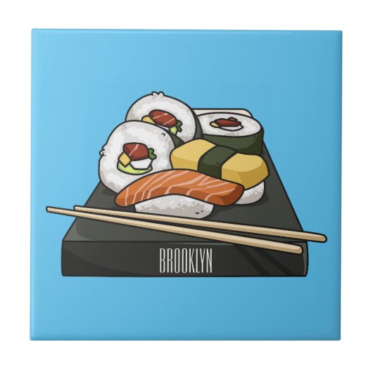 Sushi cartoon illustratie tegeltje (Voorkant)
