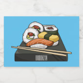Sushi cartoon illustratie voedselcontainer etiket (Enkel label)