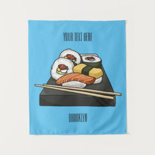 Sushi cartoon illustratie wandkleed