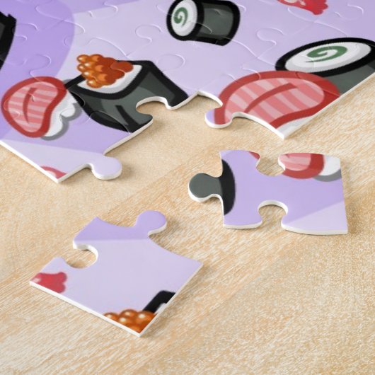 Sushi Cartoon Karton eet veel garnalen Legpuzzel (Zijkant)