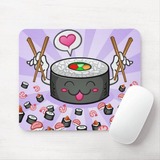 Sushi Cartoon Karton eet veel garnalen Muismat (Met muis)