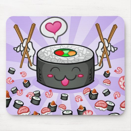 Sushi Cartoon Karton eet veel garnalen Muismat (Voorkant)