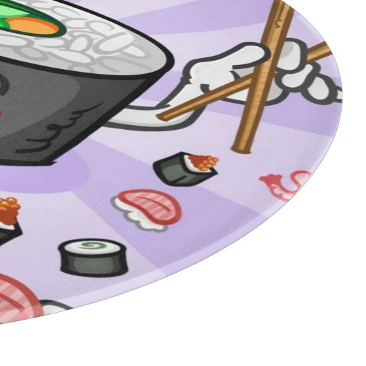 Sushi Cartoon Karton eet veel garnalen Snijplank (Hoek)