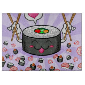 Sushi Cartoon Karton eet veel garnalen Snijplank (Voorkant)