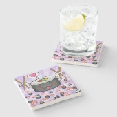 Sushi Cartoon Karton eet veel garnalen Stenen Onderzetter (Zijkant)