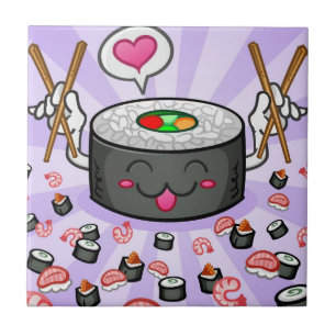 Sushi Cartoon Karton eet veel garnalen Tegeltje