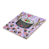 Sushi Cartoon Karton eet veel garnalen Tegeltje (Zijkant)