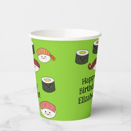 Sushi Cartoon Kawaii Schattige verjaardagsfeestje  Papieren Bekers (Links)