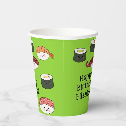Sushi Cartoon Kawaii Schattige verjaardagsfeestje  Papieren Bekers (Rechts)