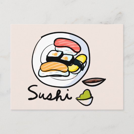 Sushi cartoon schattig Japans sushi eten Briefkaart (Voorkant)