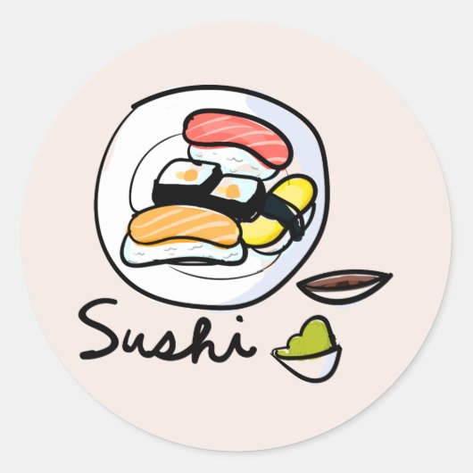 Sushi cartoon schattige Japanse kunst Ronde Sticker (Voorkant)