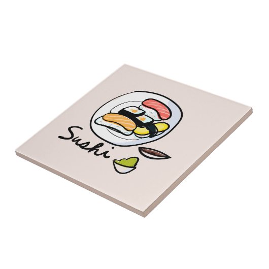 Sushi cartoon schattige Japanse kunst Tegeltje (Zijkant)