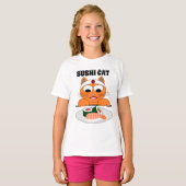 SUSHI CAT Cartoon Cat Eats Sushi Funny T-shirt (Voorkant volledig)