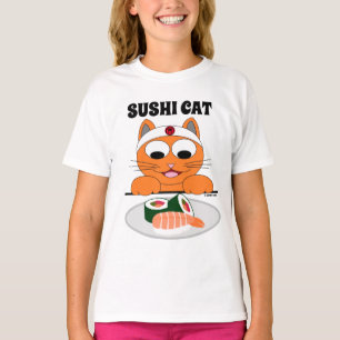SUSHI CAT Cartoon Cat Eats Sushi Funny T-shirt