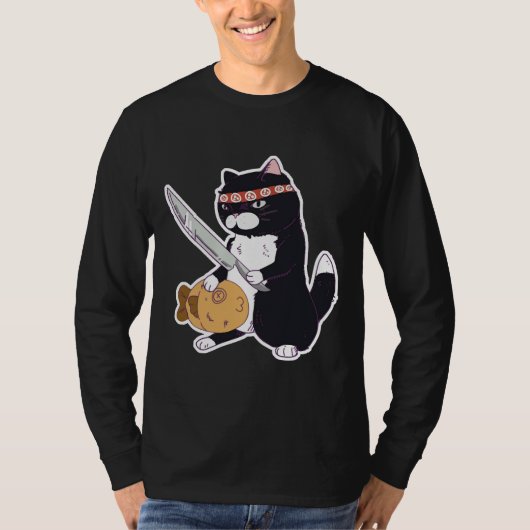 Sushi Cat Cat with Knife Sushi Cat with Fish T-shirt (Voorkant)