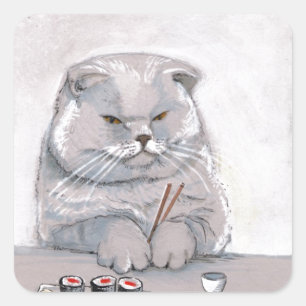 Sushi Cat de heer Grumps ©CSiravo Vierkante Sticker