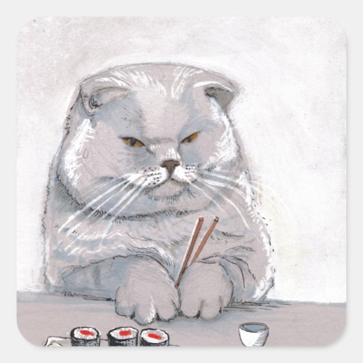 Sushi Cat de heer Grumps ©CSiravo Vierkante Sticker (Voorkant)