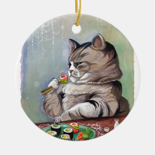 Sushi Cat Fancy feast Keramisch Ornament (Voorkant)