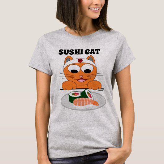 Sushi Cat Ginger Kat Humoureus T Shirt (Voorkant)