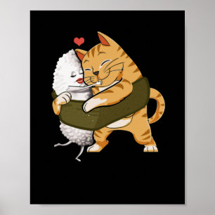 Sushi Cat Kawaii Anime Neko Japans Poster