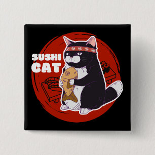 Sushi Cat, Samurai Cat Chonky Cat Vierkante Button 5,1 Cm