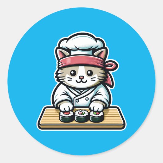 Sushi Cat - Schattigee & Grappige Kat Maken Sushi Ronde Sticker (Voorkant)