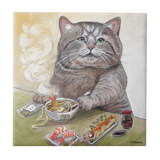 Sushi Cat Tempura Udon Tegeltje (Voorkant)