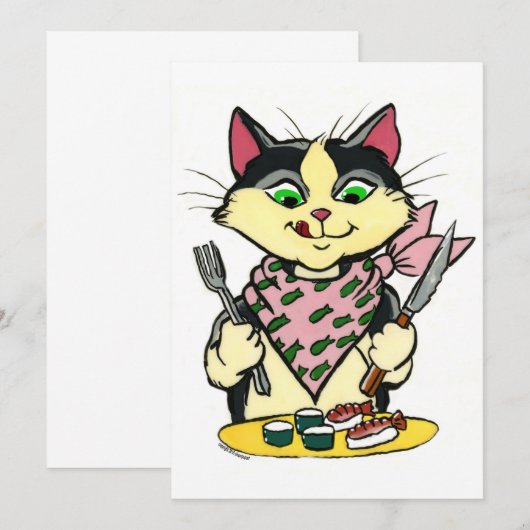 Sushi Cat Uitnodiging (Voorkant / Achterkant)