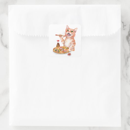 Sushi Cat Vierkante Sticker (Tas)