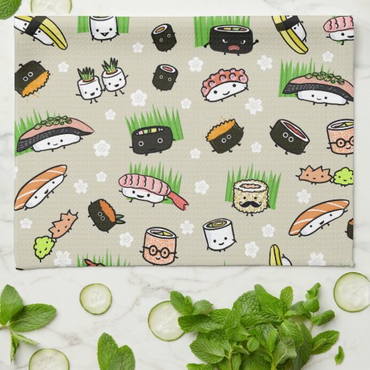 Sushi Characters Pattern Theedoek (Gevouwen)
