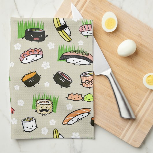 Sushi Characters Pattern Theedoek (Quarter Fold)