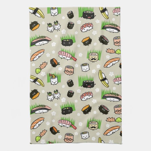 Sushi Characters Pattern Theedoek (Verticaal)