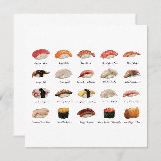 Sushi Chart Flat Wenskaart (Voorkant / Achterkant)