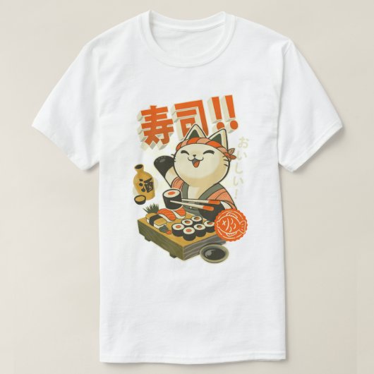 Sushi Chef Cat - Funny Restaurant Kat - Japans T-shirt (Design voorkant)