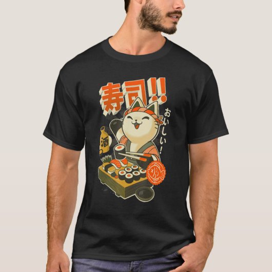 Sushi Chef Cute Kitchen Kat Japans restaurant T-shirt (Voorkant)