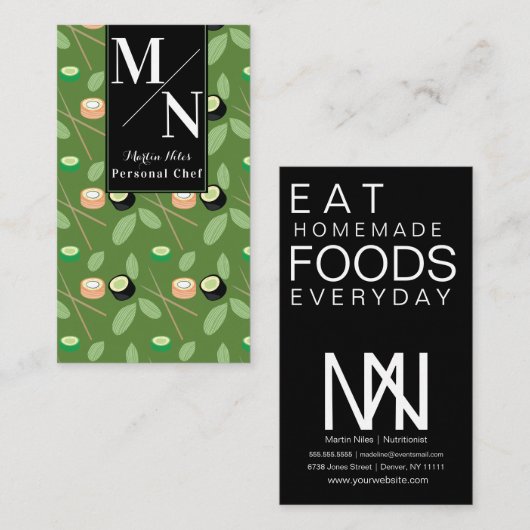 Sushi Chopsticks Greenery Pattern Visitekaartje (Voorkant / Achterkant)