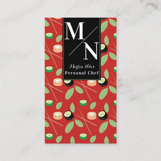 Sushi Chopsticks Greenery Pattern Visitekaartje (Voorkant)