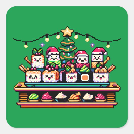 Sushi Christmas Celebration - Feestelijk 8-bits on Vierkante Sticker (Voorkant)