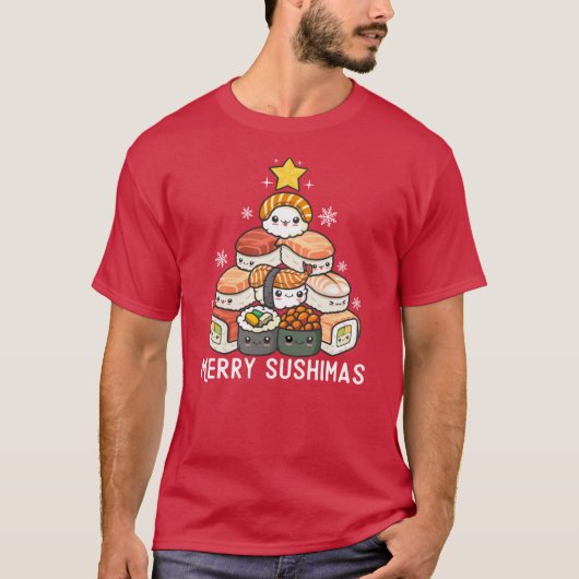 Sushi Christmas Tree Kawaii Japanese Food Art Otak T-shirt (Voorkant)