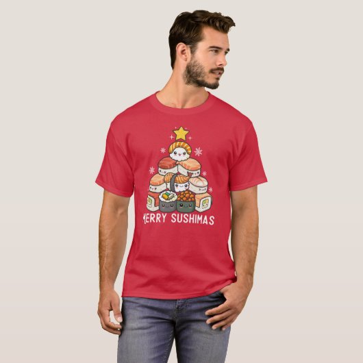 Sushi Christmas Tree Kawaii Japanese Food Art Otak T-shirt (Voorkant volledig)