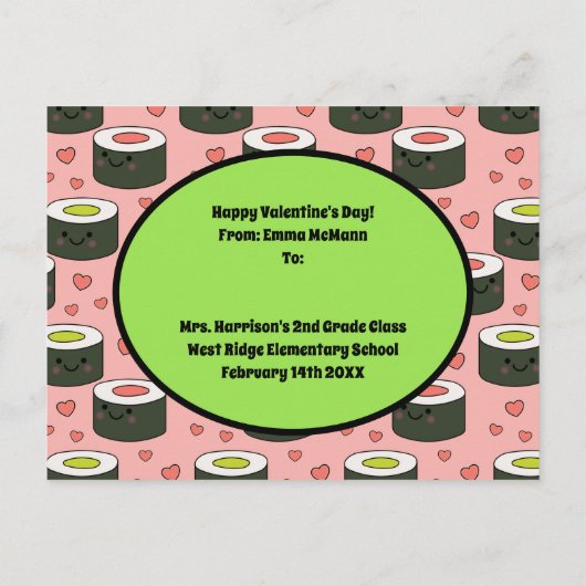 Sushi Classroom Valentijn Friendship Cute Kind Car Briefkaart (Achterkant)