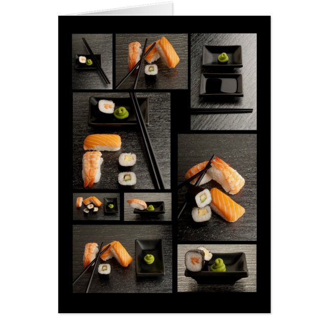 Sushi-collectie op zwarte achtergrond (Voorkant)