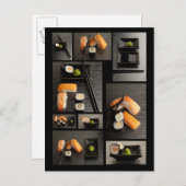 Sushi-collectie op zwarte achtergrond briefkaart (Voorkant / Achterkant)